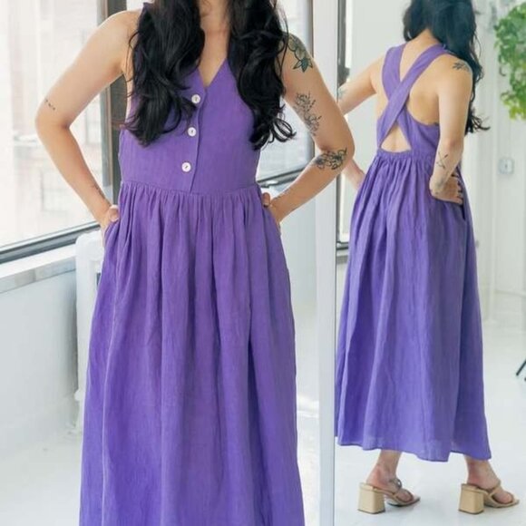 Rujuta Sheth Dresses & Skirts - Sleeveless Purple Maxi Dress with Cross-Back Detail